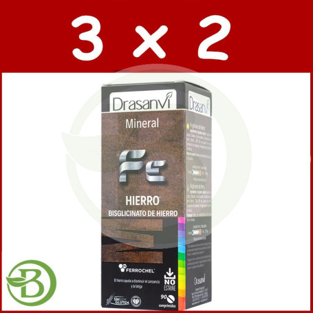 Pack 3x2 Hierro Bisglicinato Ferrochel 90 Comprimidos Drasanvi