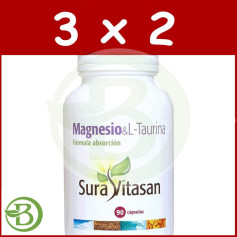 Pack 3x2 Magnésio e L-Taurina 90 Cápsulas Sura Vitasan