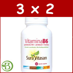 Pacote 3x2 Vitamina B6 60 Cápsulas Sura Vitasan