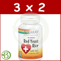 Pacote 3x2 Levedura de Arroz Vermelho 45 Cápsulas Solaray