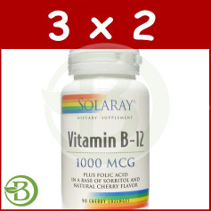 Pacote 3x2 Vitamina B12 e Ácido Fólico 1.000Mcg. 90 comprimidos Solaray