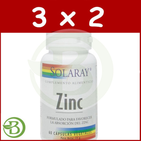 Pack 3x2 Zinc 50Mg. 60 Cápsulas Solaray