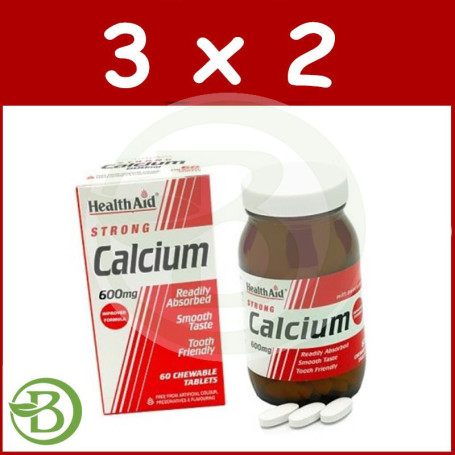 Pack 3x2 Calcio 600Mg. (Comprimidos Masticables) Health Aid