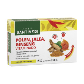 Pólen, geléia e ginseng vitaminado 30 comprimidos Santiveri