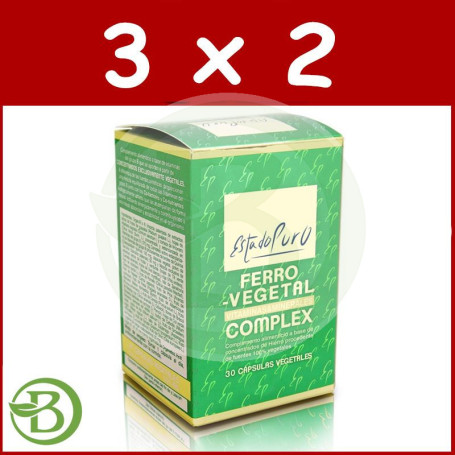 Pack 3x2 Ferro Vegetal Complex 30 Cápsulas Estado Puro