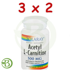 Pacote 3x2 Acetil L-Carnitina 500Mg. 30 Cápsulas Solaray