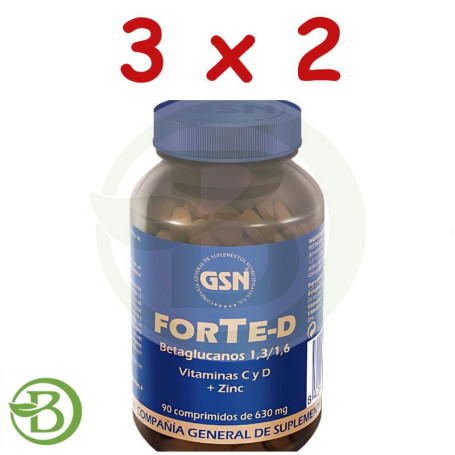 Pack 3x2 Forte-D Betaglucanos+Vitaminas C y D+Zinc 90 Comprimidos G.S.N