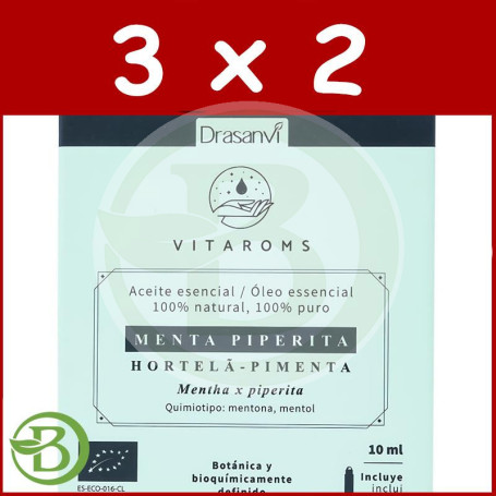 Pack 3x2 Aceite Esencial Menta Piperita Bio 10Ml Vitaroms Drasanvi