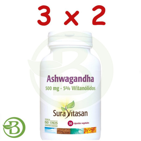 Pack 3x2 Ashwagandha 30 Cápsulas Sura Vitasan