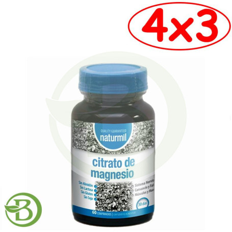 Pack 4x3 Citrato De Magnesio 60 Comprimidos Naturmil