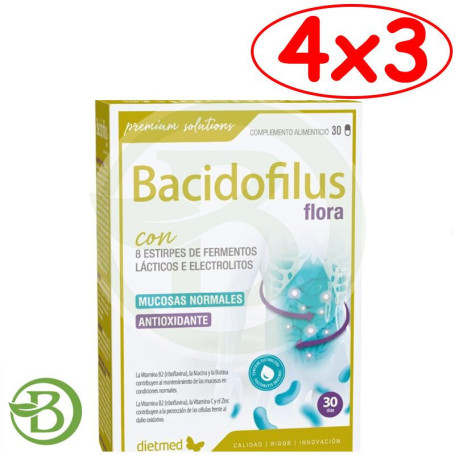 Pack 4x3 Bacidofilus Flora 30 Cápsulas Dietmed