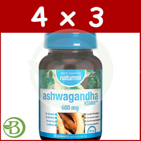 Pack 4x3 Ashwagandha 600Mg 30 Comprimidos Naturmil