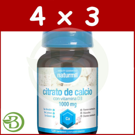 Pack 4x3 Citrato De Calcio 1000Mg 120 Comprimidos Naturmil