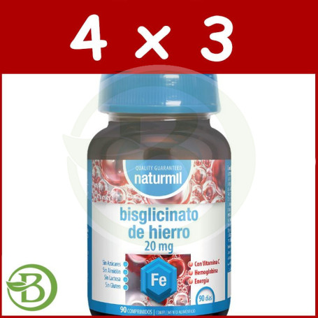 Pack 4x3 Bisglicinato De Hierro 20Mg 90 Comprimidos Naturmil