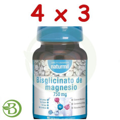 Pack 4x3 Bisglicinato de Magnésio 750Mg 90 Comprimidos Naturmil