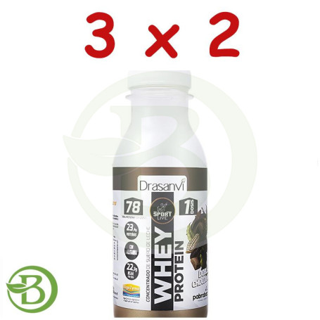 Pack 3x2 Botella Monodosis Whey Protein Conc. Doble Choco. 30G Drasanvi