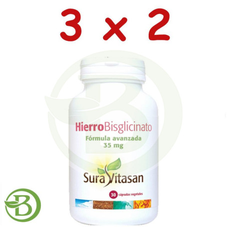 Pack 3x2 Hierro Bisglicinato 30 Cápsulas Sura Vitasan