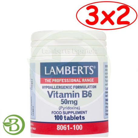 Pack 3x2 Vitamina B6 (Piridoxina) Lamberts