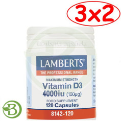 Pacote 3x2 Vitamina D3 4000IU 120 Comprimidos Lamberts