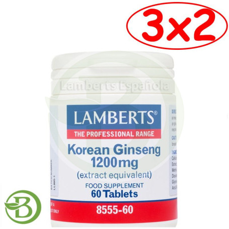 Pack 3x2 Ginseng Koreano 60 Tabletas Lamberts