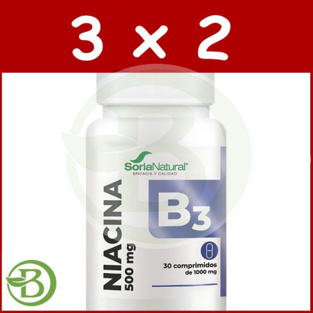 Pack 3x2 Vitamina B3 Liberación Sostenida 30 Comprimidos Soria Natural